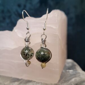 Garden Quartz Crystal Earrings | Handmade Wire Wrapped In Stainless Steel | Gift